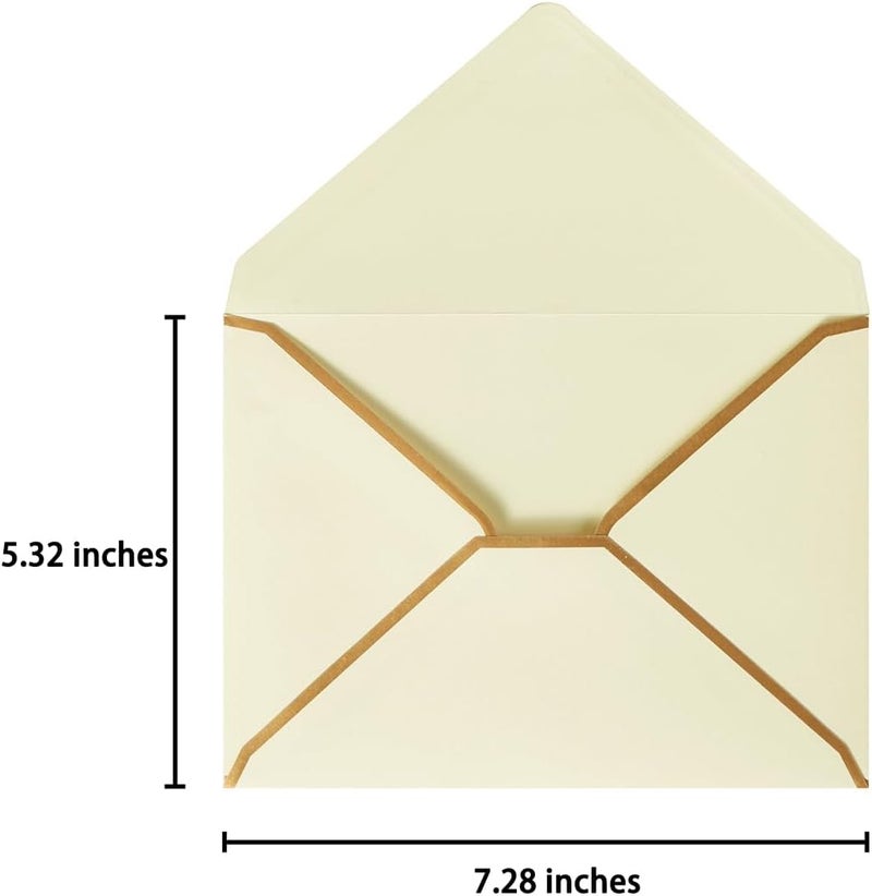 Homtable 100 Pack A7 Envelopes 5 x 7 Card Envelopes V Flap with Gold Border for Office, Wedding Gift Cards, Invitations, Graduation, Baby Shower, Parties (Cream Color, 5.32 x 7.28 Inches) - Image 2